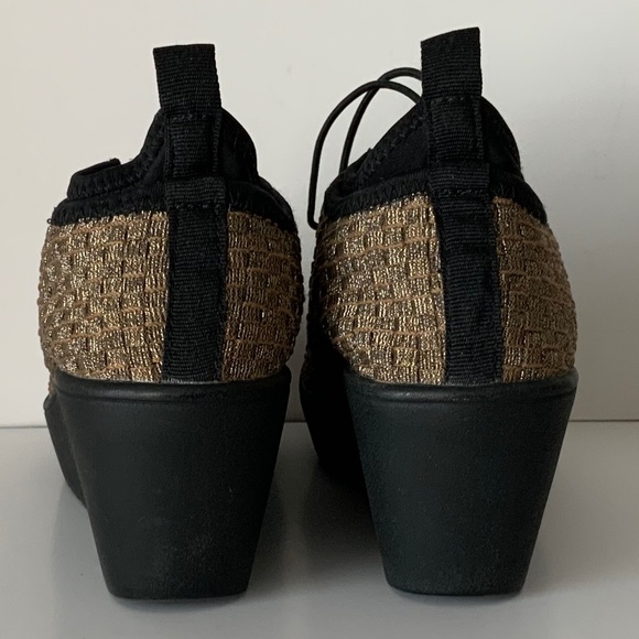 Steve Madden Wedge Sneaker - Gold Metallic Woven Weave - 8 - Picture 4 of 9